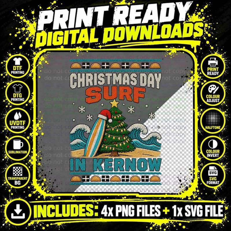 Cornwall Surfing Ugly Sweater Christmas Day Surf Kernow Png SVG Digital Bundle