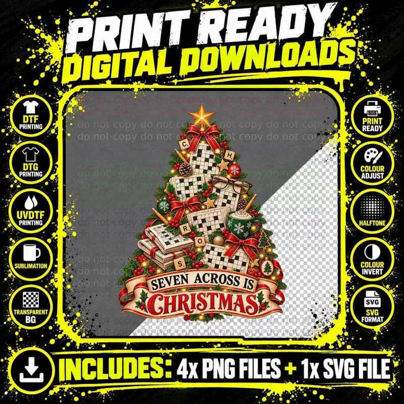 Crossword Christmas Tree Puzzle Lover Gift Vintage Png SVG Digital Bundle