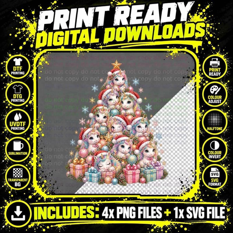 Cute Baby Unicorn Christmas Pastel Holiday Fantasy Png SVG Digital Bundle
