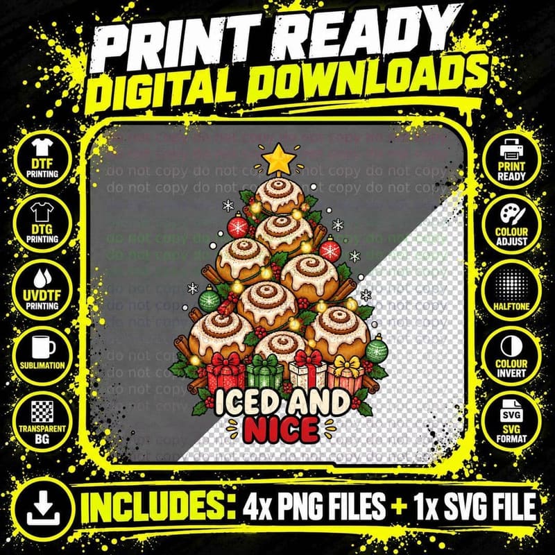 Cute Cinnamon Roll Christmas Bakery Doodle Tee Sweet Png SVG Digital Bundle