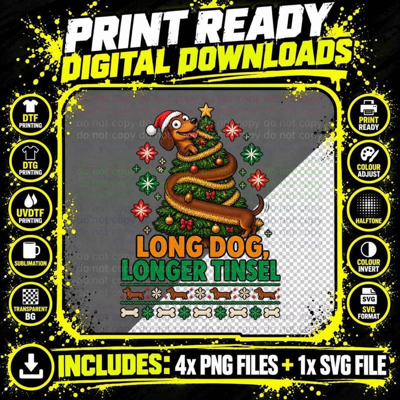 Dachshund Ugly Christmas Sweater Long Dog Christmas Pun Png SVG Digital Bundle