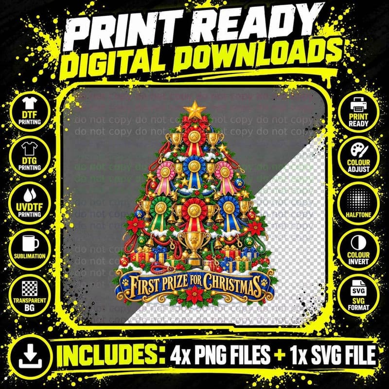 Dog Show Christmas Tree Dog Handler Rosette Winner Png SVG Digital Bundle