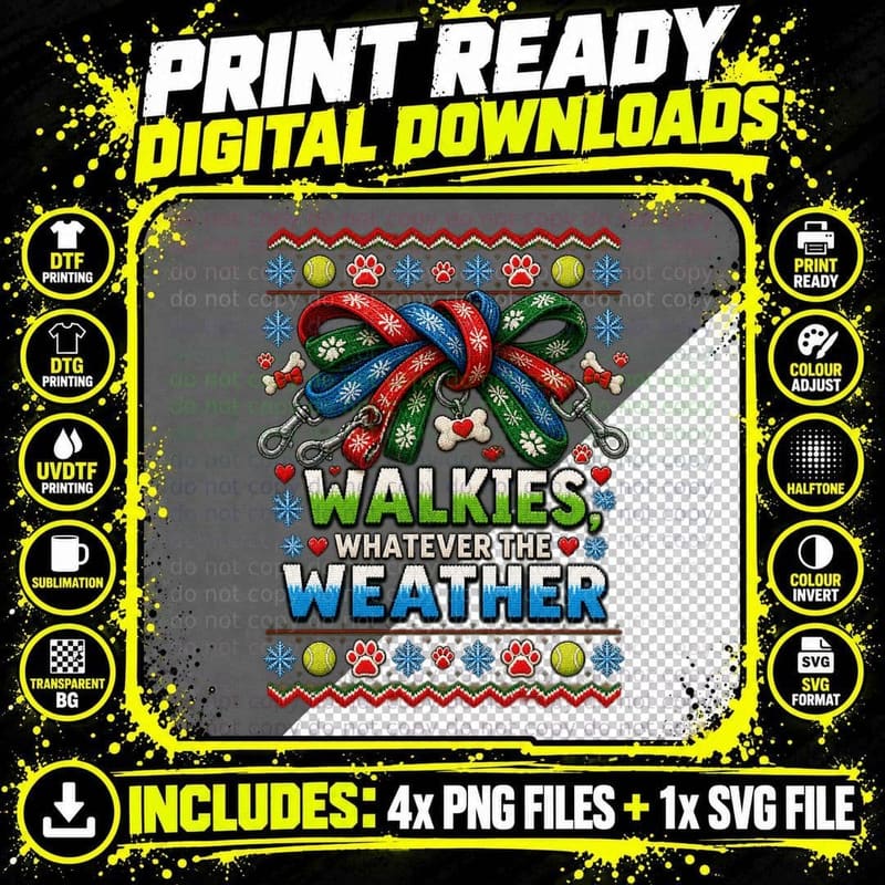 Dog Walker Christmas Ugly Sweater Dog Mom Paw Winter Png SVG Digital Bundle