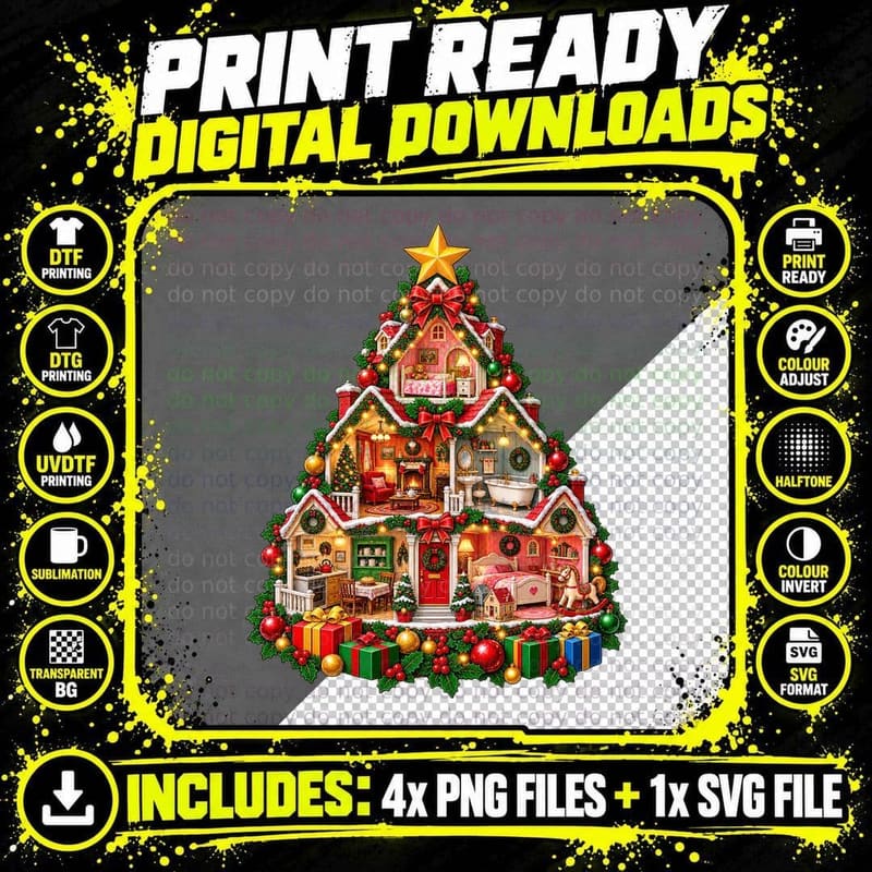 Dolls House Christmas Tree Miniature Dollhouse Vintage Png SVG Digital Bundle