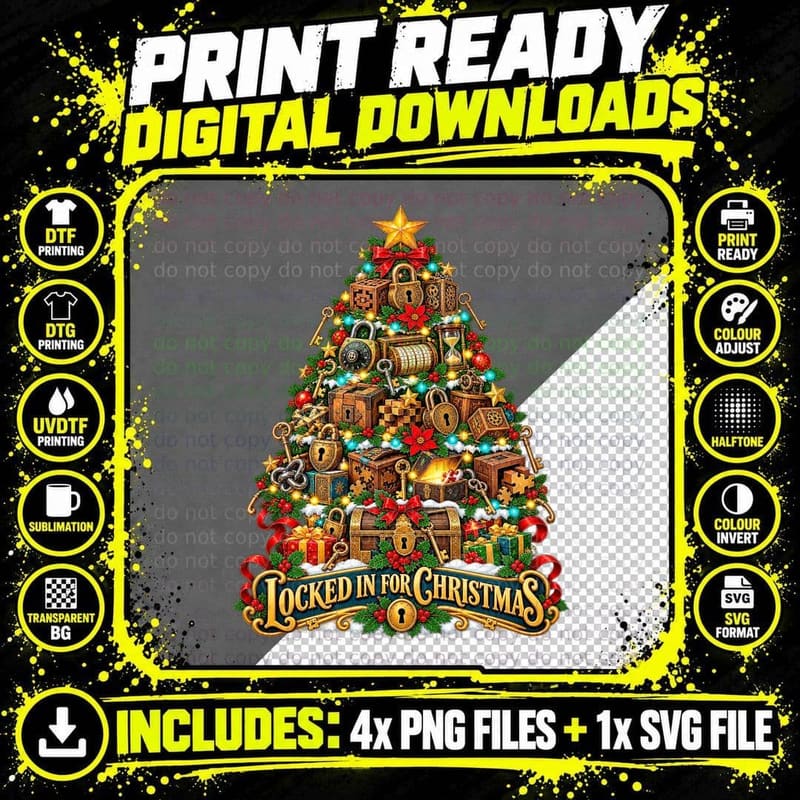 Escape Room Christmas Tree Puzzle Lover Escape Game Png SVG Digital Bundle
