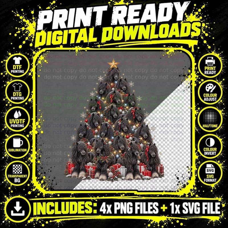 Fell Pony Christmas Black Horse Watercolor Equestrian Png SVG Digital Bundle