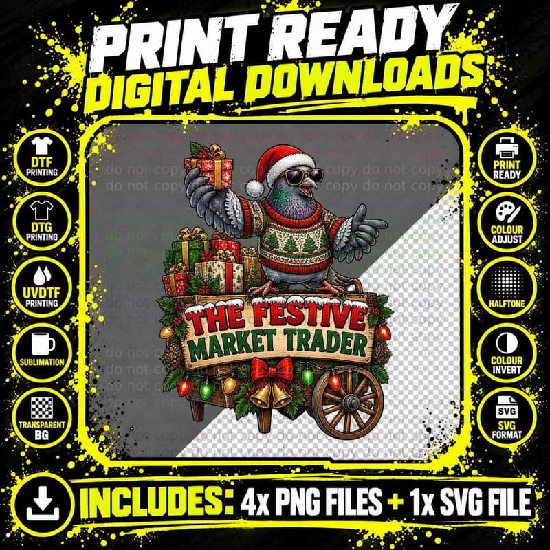 Festive Market Trader Pigeon Christmas Ugly Sweater Png SVG Digital Bundle