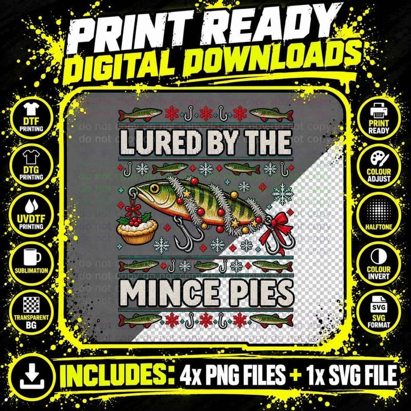 Fishing Christmas Ugly Sweater Pike Angler Funny Mince Png SVG Digital Bundle