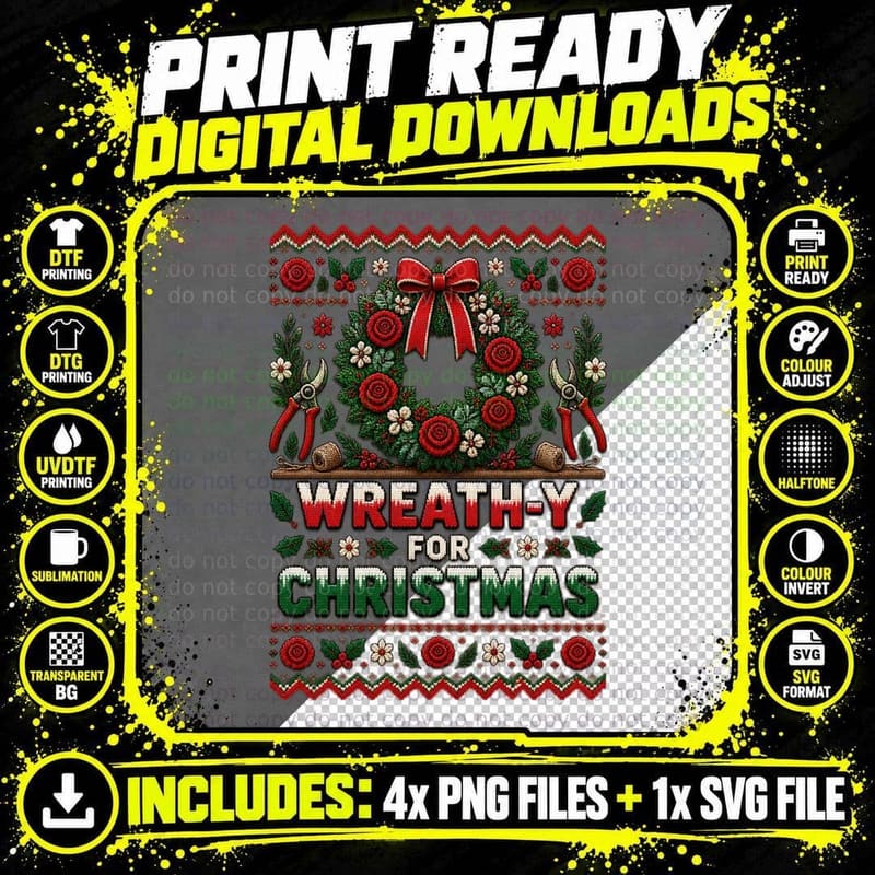 Florist Christmas Ugly Sweater Flower Shop Wreath Png SVG Digital Bundle