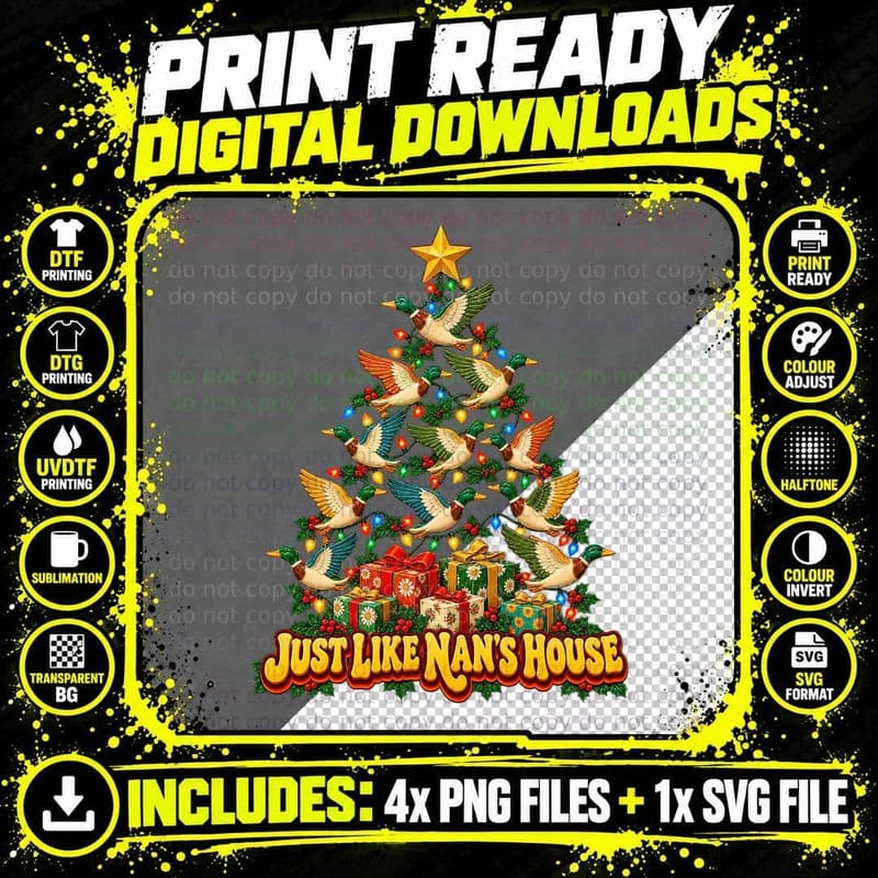 Flying Ducks Christmas 1970s Retro Kitsch Nan Nostalgia Png SVG Digital Bundle
