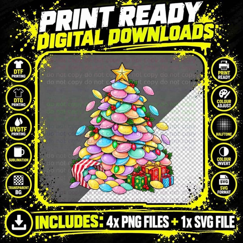 Flying Saucer Sweets Christmas Tree Retro British Sweet Png SVG Digital Bundle