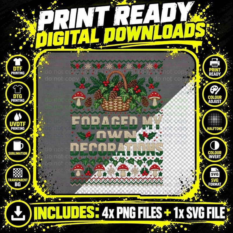 Foraging Christmas Ugly Sweater Nature Lover Woodland Png SVG Digital Bundle