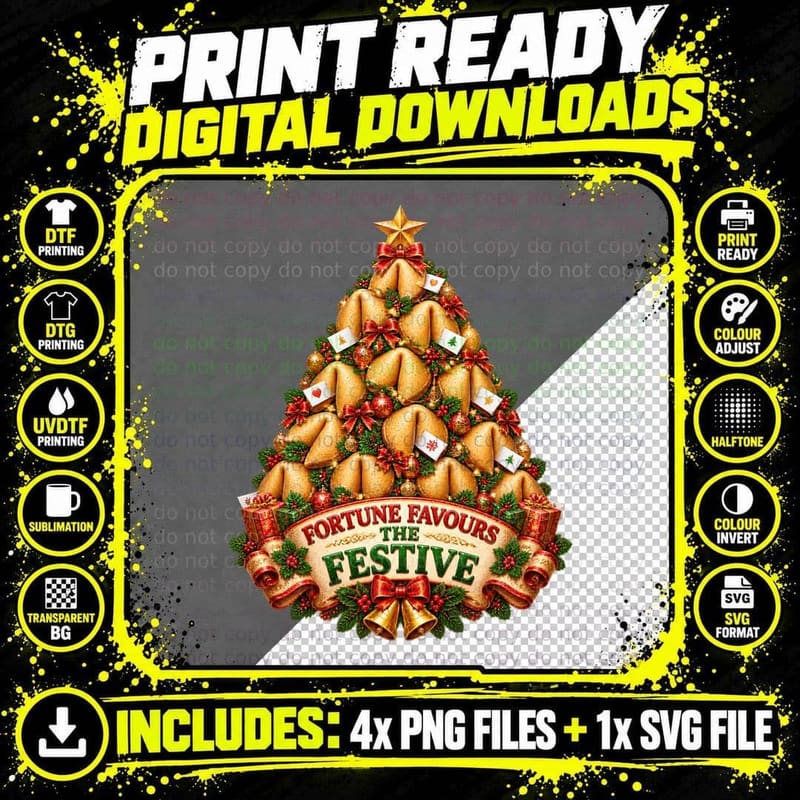 Fortune Cookie Christmas Tree Funny Asian Food Christmas Png SVG Digital Bundle