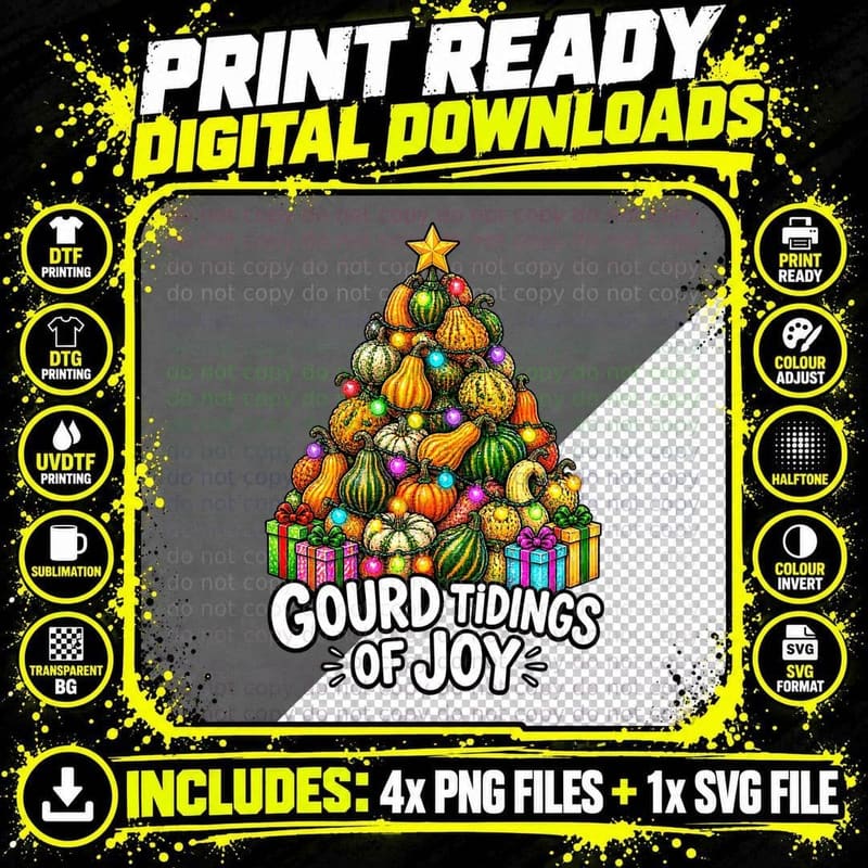 Funny Christmas Gourd Pun Vintage Botanical Harvest Png SVG Digital Bundle