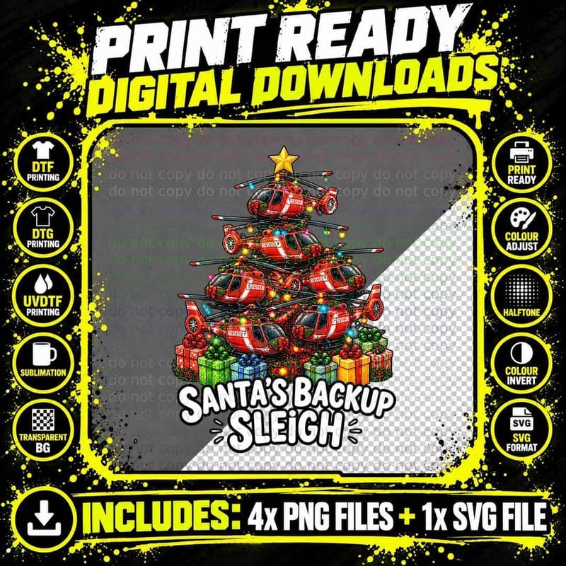 Funny Christmas Helicopter Pun Rescue Pilot Retro Png SVG Digital Bundle