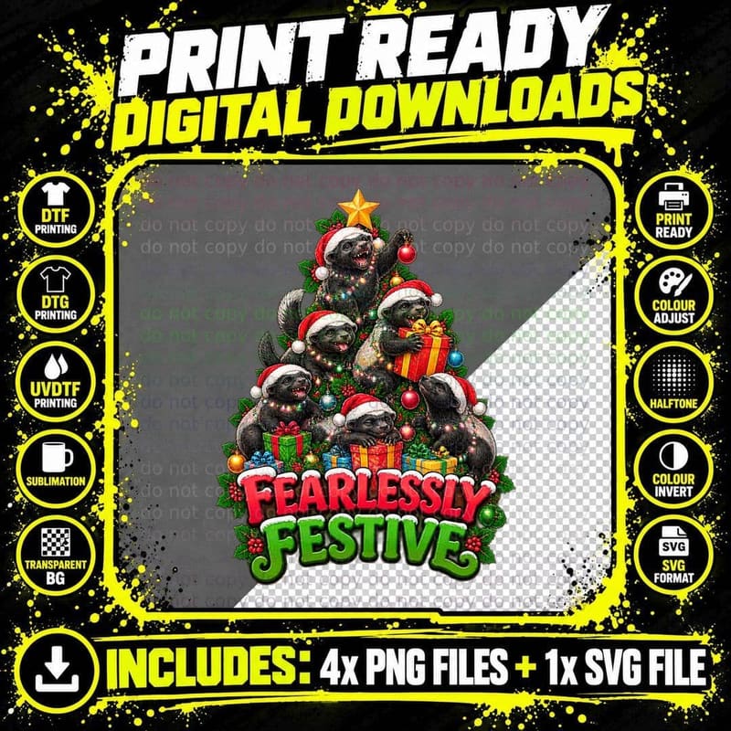 Funny Honey Badger Christmas Pun Retro Wildlife Santa Png SVG Digital Bundle