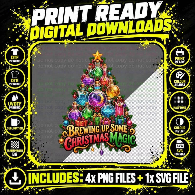 Funny Potion Bottle Christmas Pun Retro Witchy Holiday Png SVG Digital Bundle