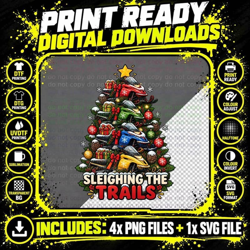 Funny Snowmobile Christmas Winter Vehicle Doodle Tee Png SVG Digital Bundle