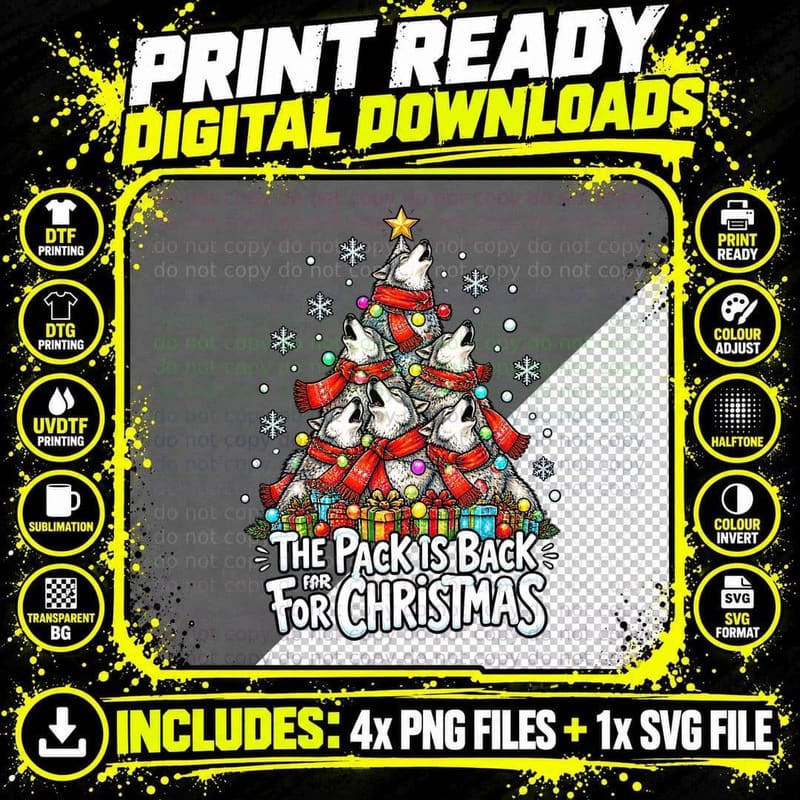 Funny Wolf Christmas Pun Shirt Howling Wolf Holiday Png SVG Digital Bundle