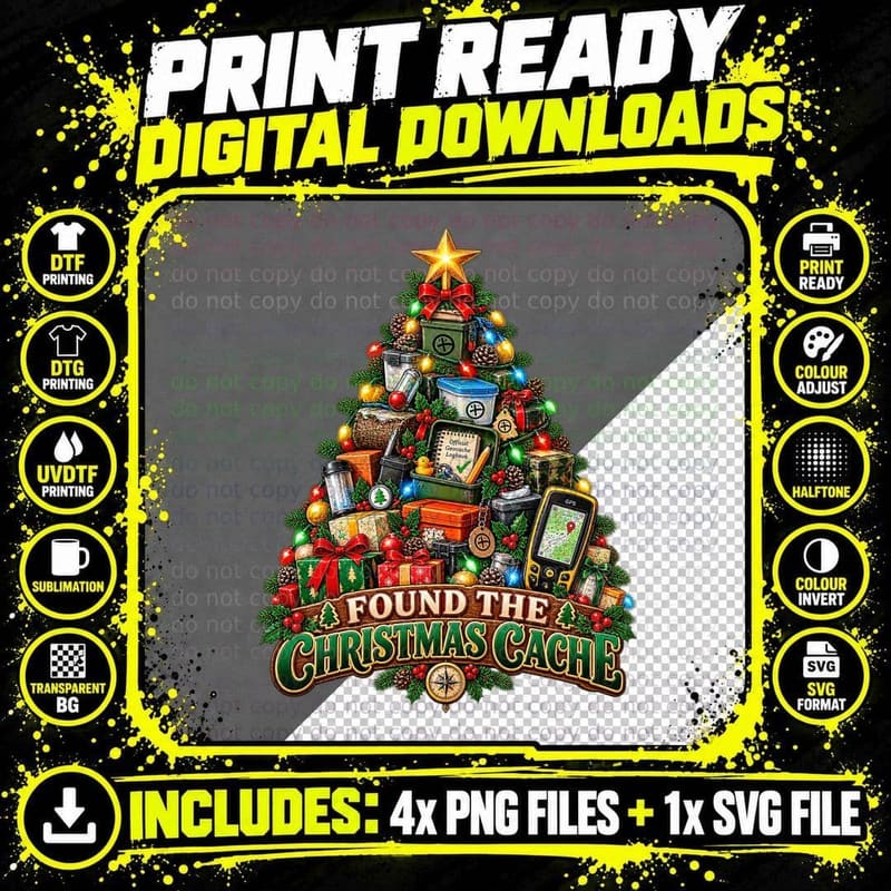 Geocaching Christmas Funny Geocacher Treasure Hunt Gps Png SVG Digital Bundle