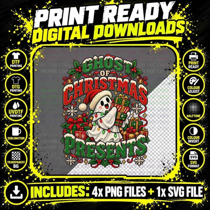 Ghost Of Christmas Presents Ugly Sweater Santa Ghost Png SVG Digital Bundle