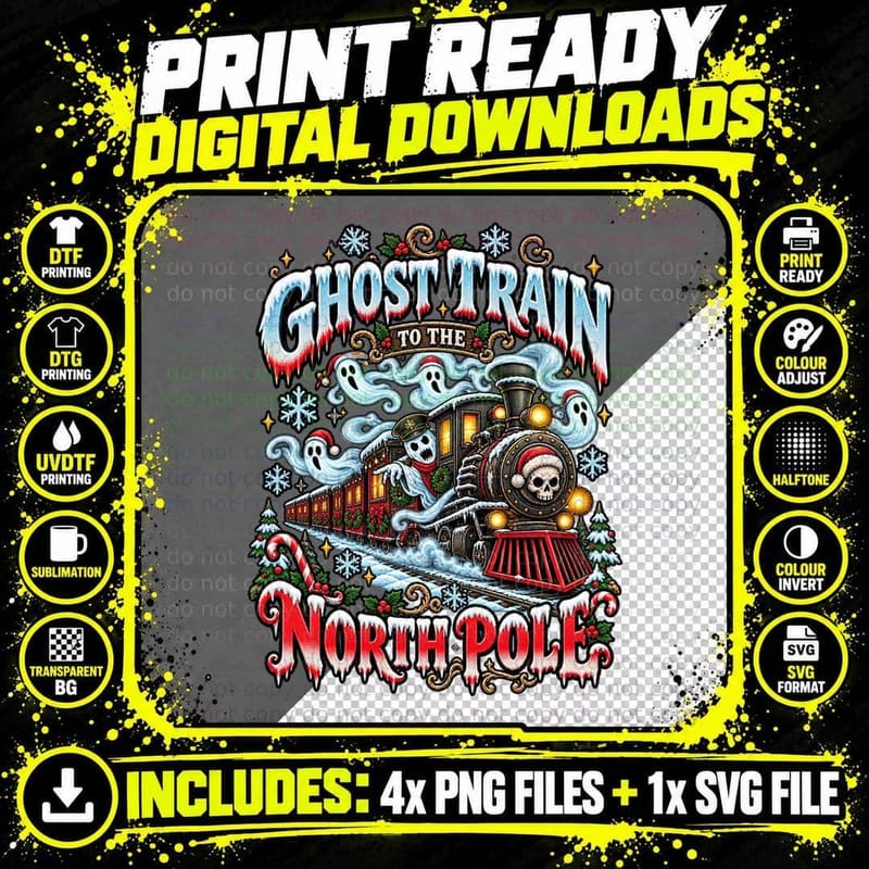 Ghost Train Christmas Ugly Sweater Haunted North Pole Png SVG Digital Bundle