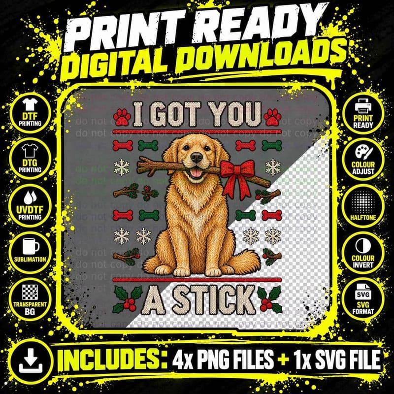 Golden Retriever Ugly Christmas Sweater Dog Pun Funny Png SVG Digital Bundle