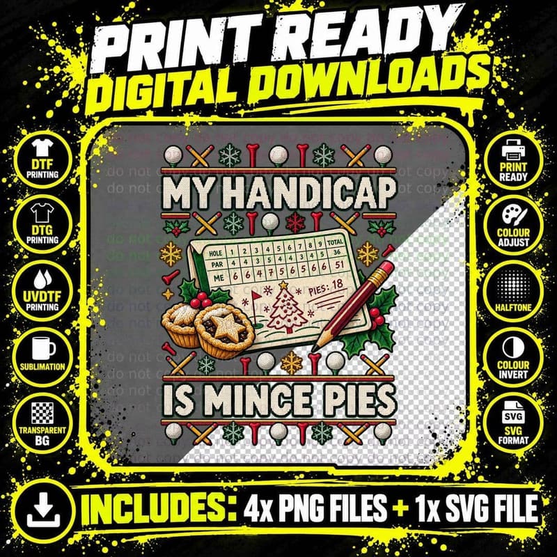 Golf Christmas Ugly Sweater Funny Golfer Handicap Mince Png SVG Digital Bundle