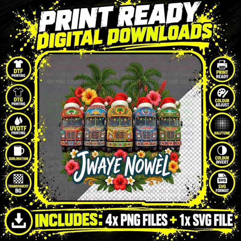 Haitian Tap Tap Bus Christmas Ugly Sweater Caribbean Png SVG Digital Bundle