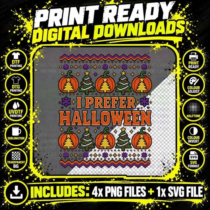 Halloween Christmas Pumpkin Ugly Sweater Spooky Season Png SVG Digital Bundle