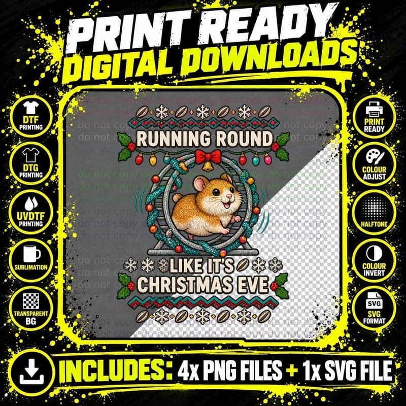 Hamster Christmas Ugly Sweater Pun Funny Pet Lover Wheel Png SVG Digital Bundle