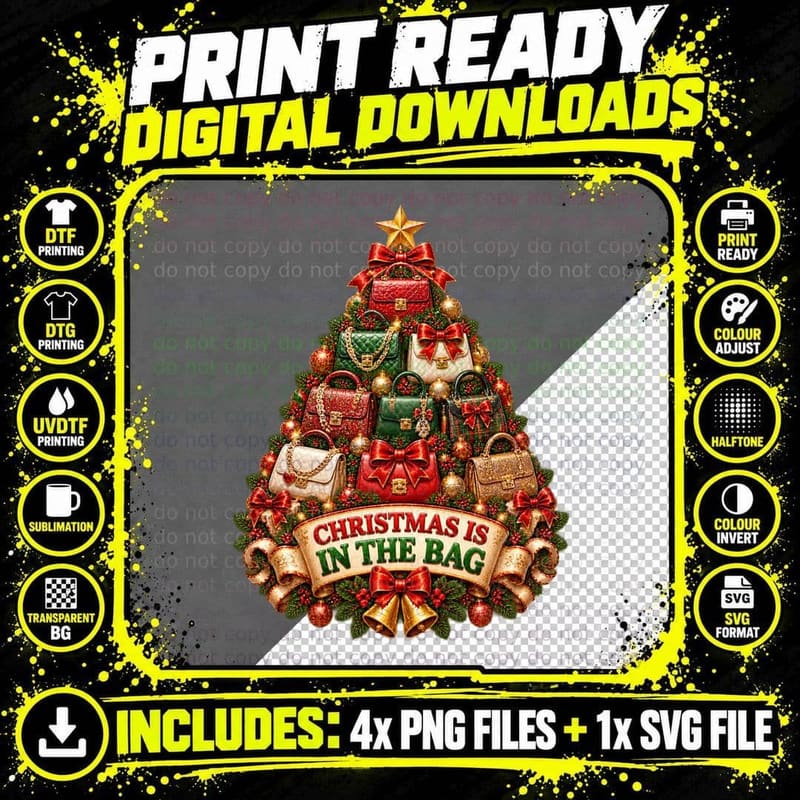 Handbag Christmas Tree Retro Fashion Boutique Cute Png SVG Digital Bundle