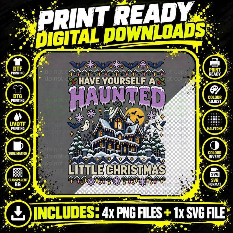Haunted House Christmas Ugly Sweater Gothic Ghost Png SVG Digital Bundle