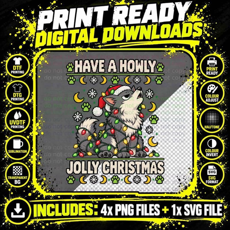 Have a Howly Jolly Christmas Husky Ugly Sweater Funny Png SVG Digital Bundle