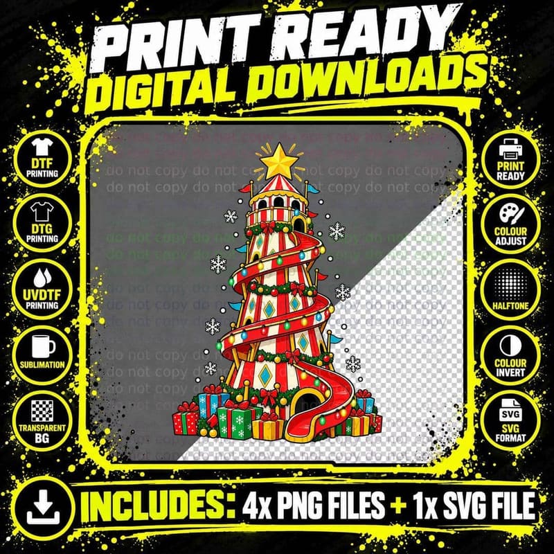 Helter Skelter Christmas Retro Seaside Funfair Holiday Png SVG Digital Bundle