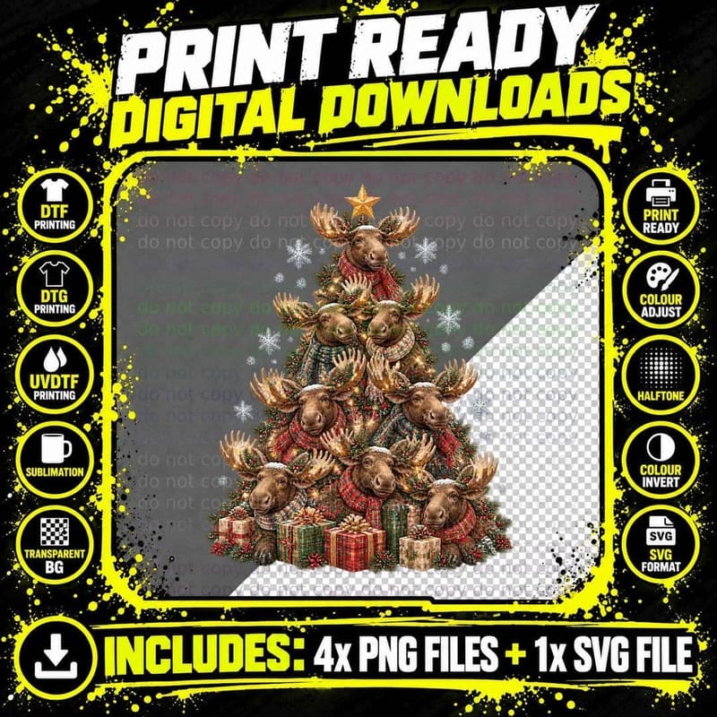 Highland Tartan Moose Christmas Scarf Woodland Animal Png SVG Digital Bundle