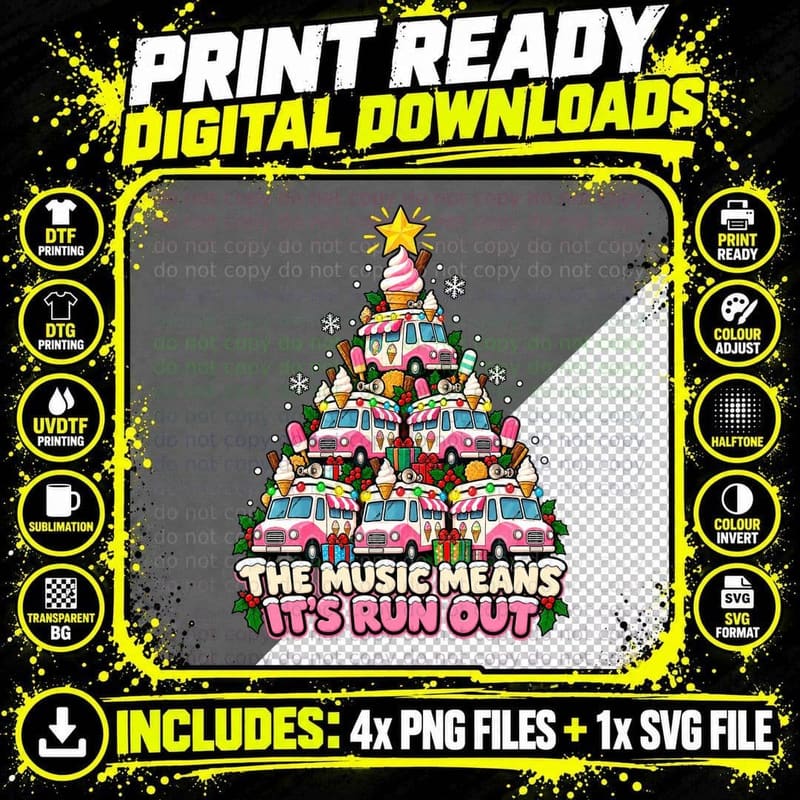 Ice Cream Van Christmas British Seaside Retro Cartoon Png SVG Digital Bundle