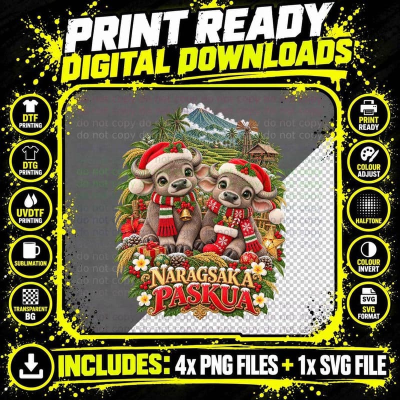 Ilocano Christmas Carabao Water Buffalo Cute Plush Png SVG Digital Bundle