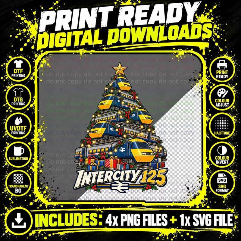 Intercity 125 Christmas British Rail Hst Trainspotter Png SVG Digital Bundle
