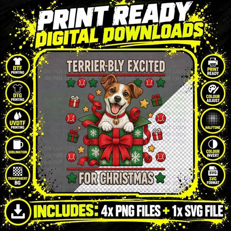 Jack Russell Ugly Christmas Sweater Terrier Pun Funny Png SVG Digital Bundle