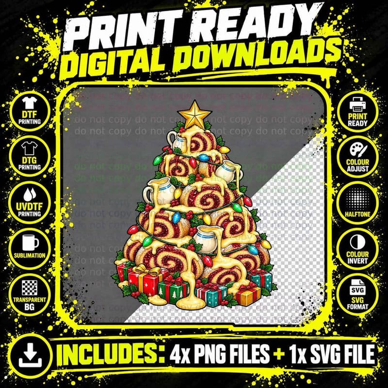 Jam Roly Poly Christmas Tree Custard British Pudding Png SVG Digital Bundle