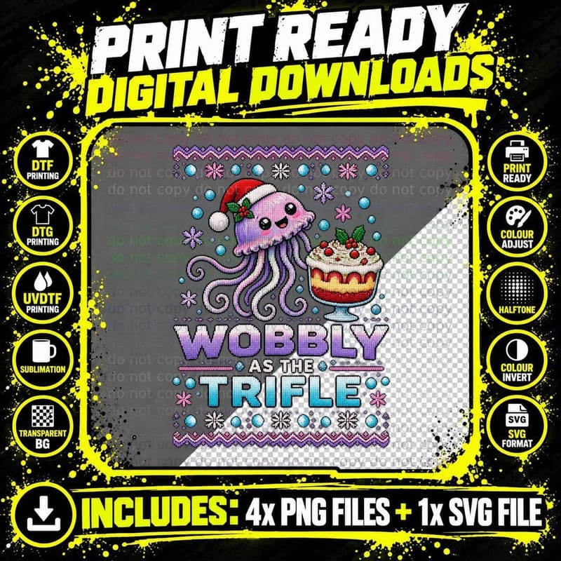 Jellyfish Christmas Ugly Sweater Trifle Pun Funny Ocean Png SVG Digital Bundle