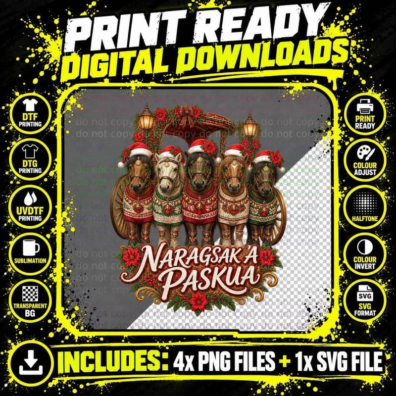 Kalesa Pony Christmas Ugly Sweater Filipino Heritage Png SVG Digital Bundle