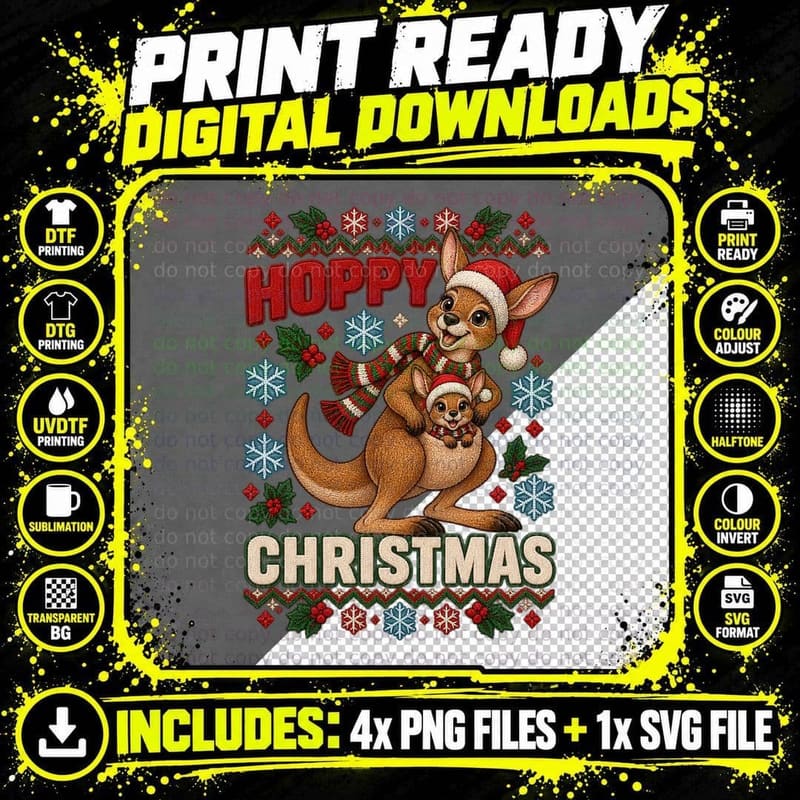 Kangaroo Christmas Ugly Sweater Knitted Style Australian Png SVG Digital Bundle