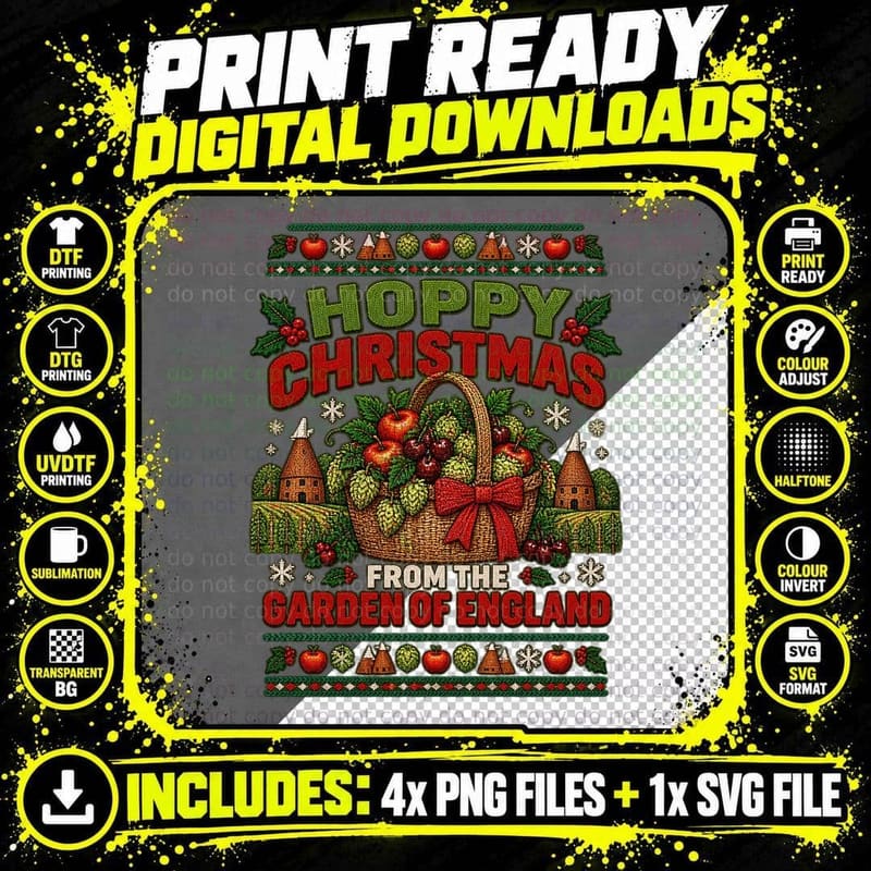 Kent Apple Hops Ugly Sweater Hoppy Christmas Oast House Png SVG Digital Bundle