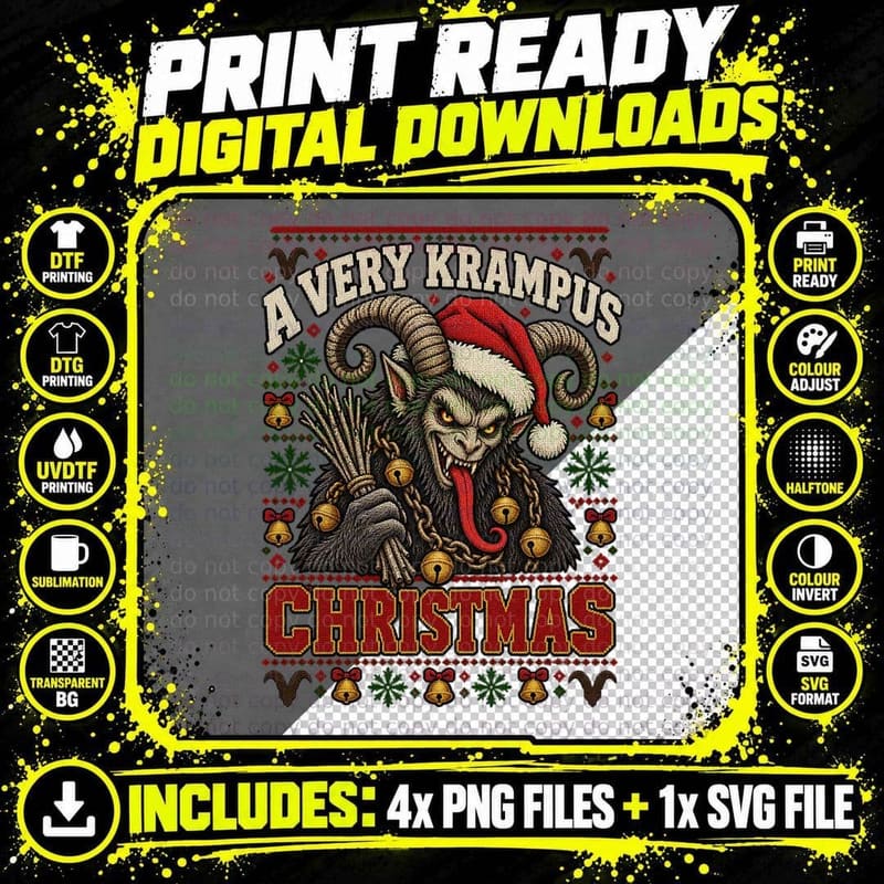 Krampus Christmas Ugly Sweater Gothic Folklore Demon Png SVG Digital Bundle