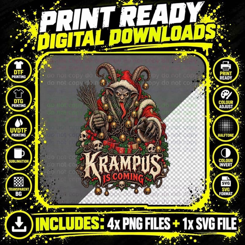 Krampus Is Coming Christmas Alpine Folklore Dark Gothic Png SVG Digital Bundle