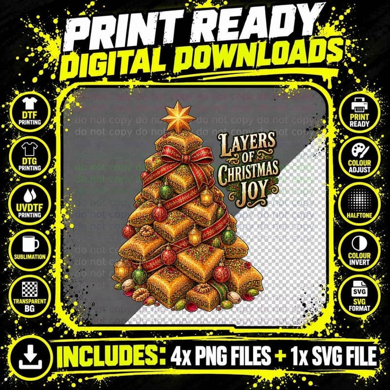 Layers of Christmas Joy Baklava Tree Turkish Dessert Png SVG Digital Bundle