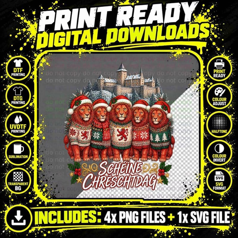 Luxembourg Red Lion Ugly Sweater Vintage Christmas Png SVG Digital Bundle