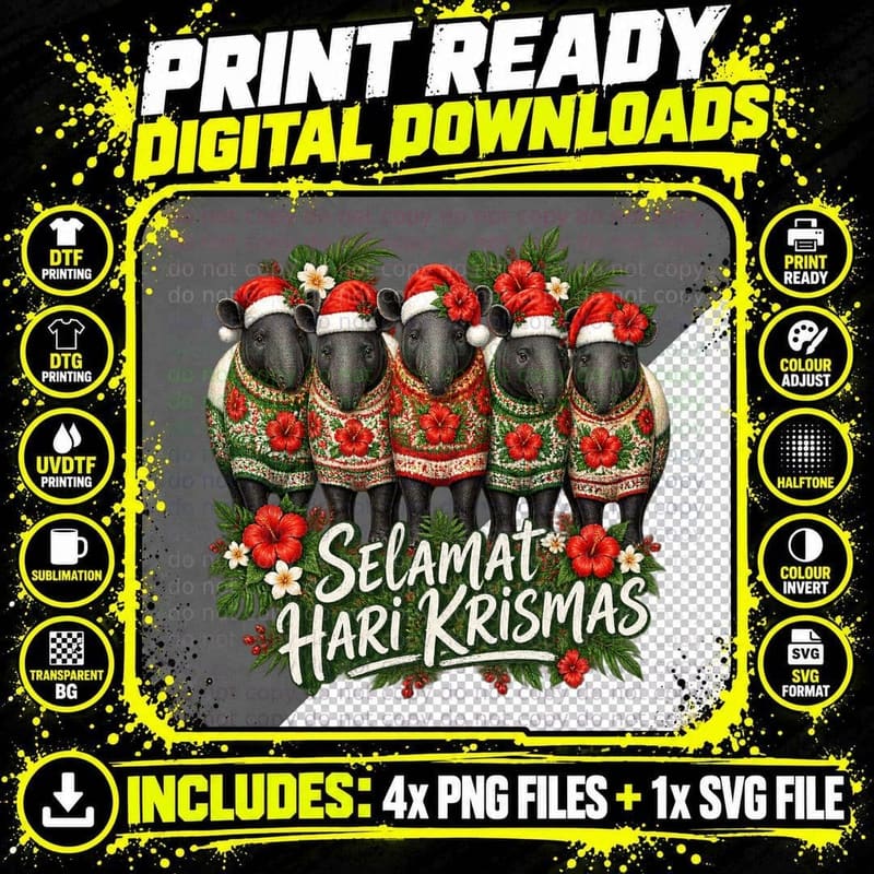 Malayan Tapir Christmas Ugly Sweater Tropical Wildlife Png SVG Digital Bundle